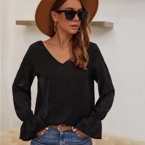 SHEIN Guipure Lace Panel Solid Blouse